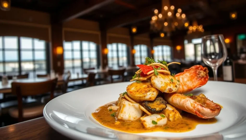 Fresh seafood dish with datil pepper sauce at a waterfront restaurant in St. Augustine Fresh seafood dish with datil pepper sauce at a waterfront restaurant in St. Augustine