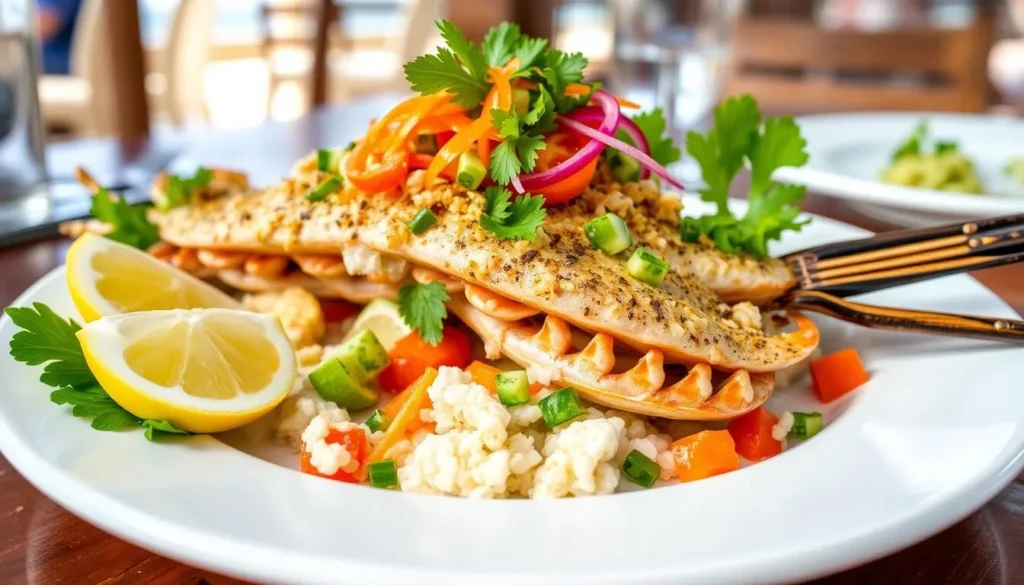 Fresh seafood dish with local ingredients served at a restaurant in Loreto
