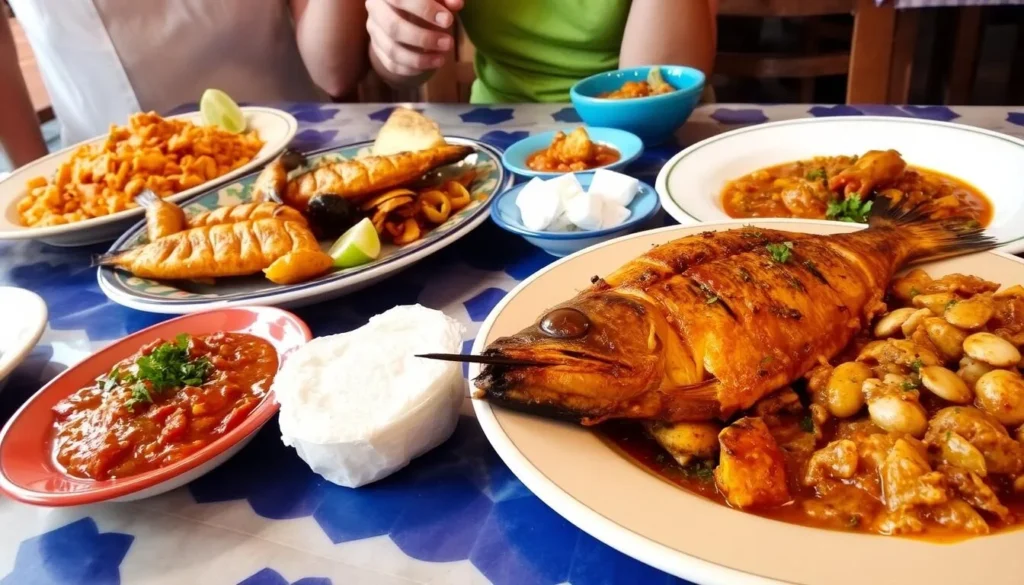 Fresh seafood dishes at a local restaurant in Larache Fresh seafood dishes at a local restaurant in Larache