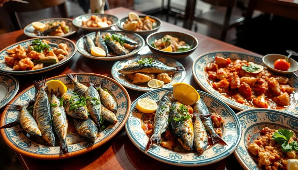 Fresh seafood dishes being served at a restaurant in Safi Morocco
