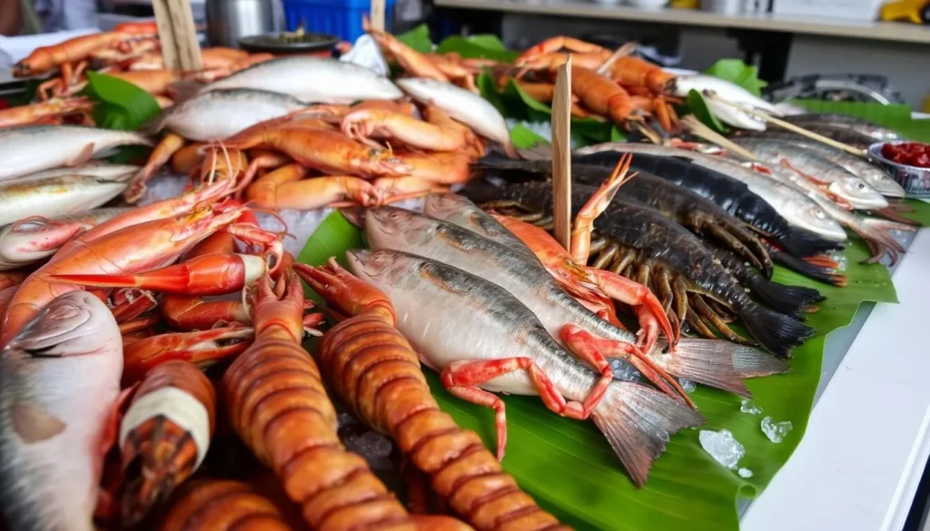 Fresh seafood display at a local restaurant in Antsiranana (Diego Suarez), Madagascar Fresh seafood display at a local restaurant in Antsiranana (Diego Suarez), Madagascar
