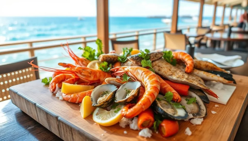 Fresh seafood platter at a Yeppoon waterfront restaurant with ocean views Fresh seafood platter at a Yeppoon waterfront restaurant with ocean views