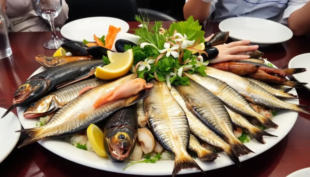 Fresh seafood platter at a restaurant in Concepcion Chile featuring local specialties