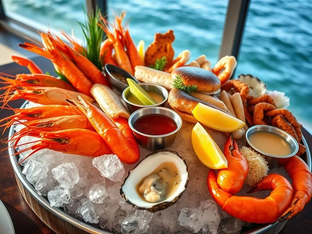 Fresh seafood platter from Mooloolaba featuring local prawns, fish, and oysters
