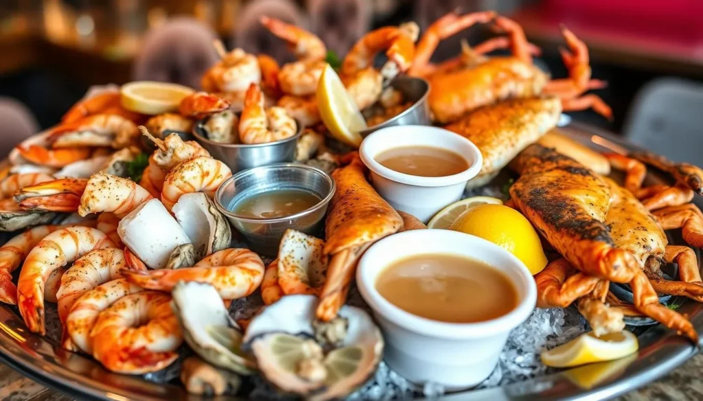 Fresh seafood platter with Cajun seasonings at Port Arthur Texas restaurant Fresh seafood platter with Cajun seasonings at Port Arthur Texas restaurant