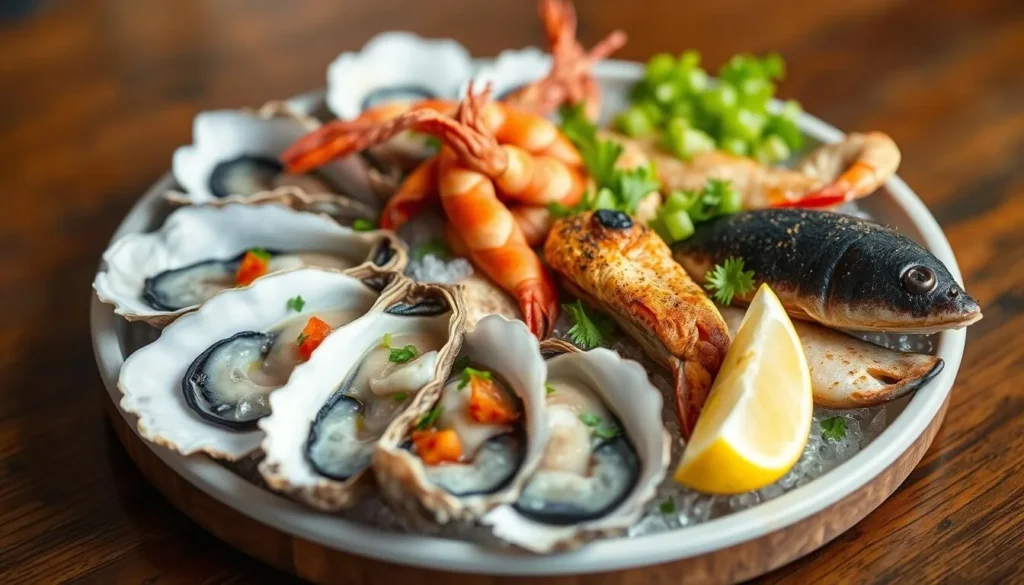 Fresh seafood platter with Sydney Rock oysters at Bangalay Dining in Shoalhaven Heads Fresh seafood platter with Sydney Rock oysters at Bangalay Dining in Shoalhaven Heads