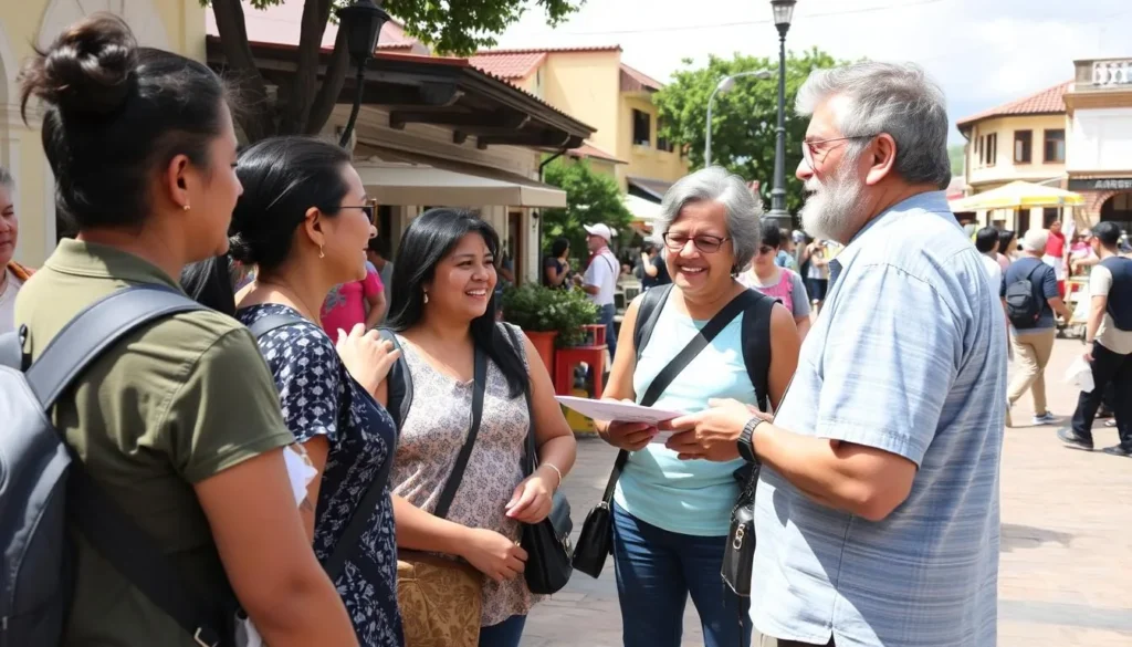 Friendly interaction between tourists and locals in Catacamas town center Friendly interaction between tourists and locals in Catacamas town center