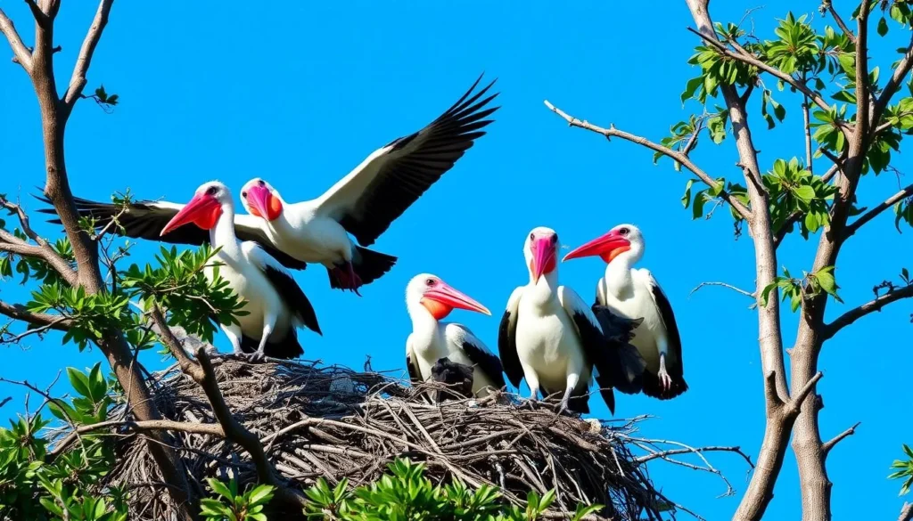 Frigate birds nesting at Man-O-War Caye near South Water Caye