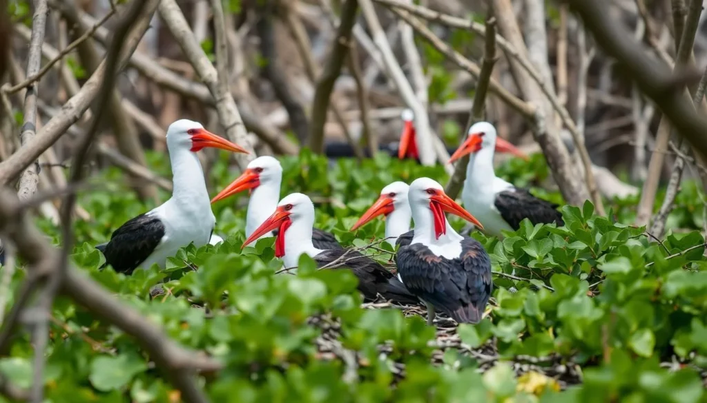 Frigate birds nesting in the mangroves of Isla Contoy National Park