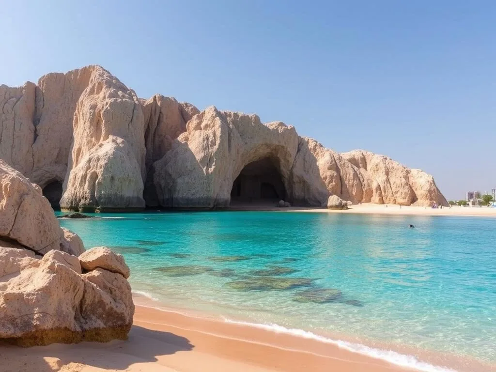 Fuwairit Beach with rock formations and clear waters in Al Shamal Qatar