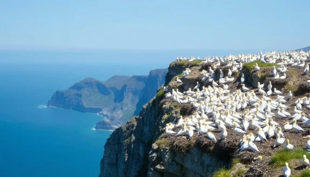 Gannet colony at Cape Kidnappers with thousands of birds nesting on the clifftop Gannet colony at Cape Kidnappers with thousands of birds nesting on the clifftop