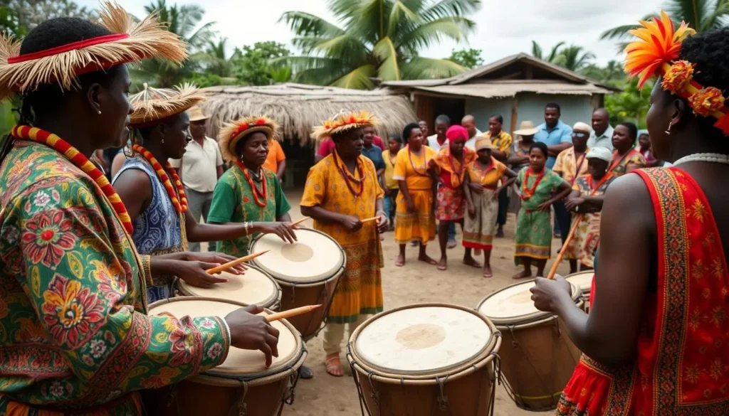 Garifuna cultural performance in a village near Sarstoon-Temash National Park