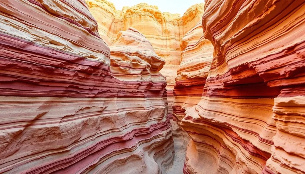 Geological layers visible in the canyon walls at Goosenecks State Park, Utah