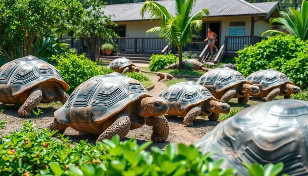 Giant Galapagos tortoises at the Charles Darwin Research Station in Puerto Ayora