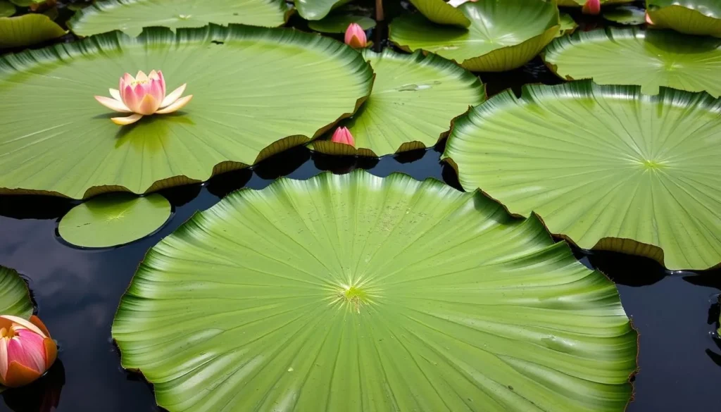 Giant Victoria Regia water lilies in Canal do Jari with their massive circular leaves floating on the water Giant Victoria Regia water lilies in Canal do Jari with their massive circular leaves floating on the water