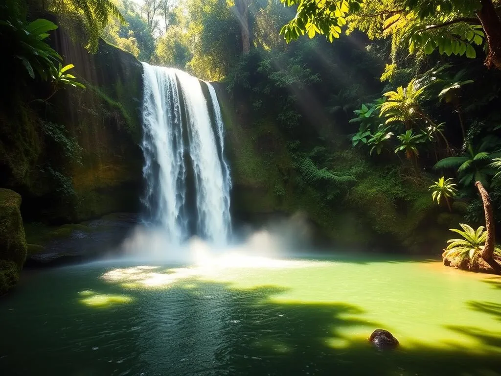 Gitgit Waterfall cascading 40 meters through lush tropical forest