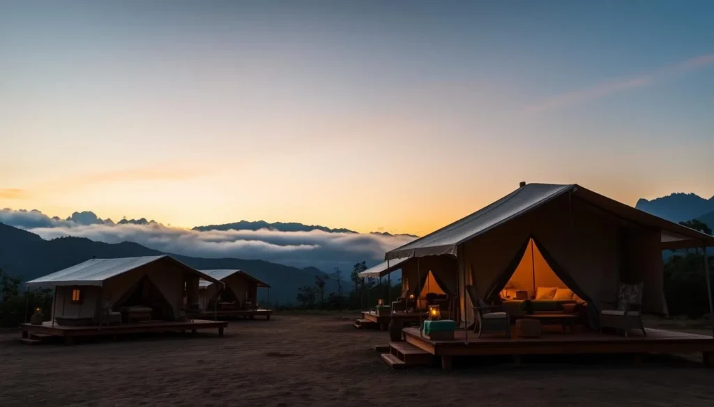Glamping tents at Wild Glamping Knuckles with mountain views