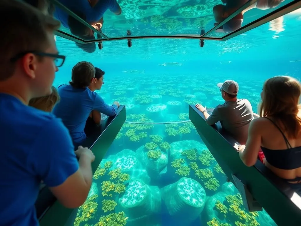 Glass-bottom boat tour at The Meadows Center showing underwater springs Glass-bottom boat tour at The Meadows Center showing underwater springs