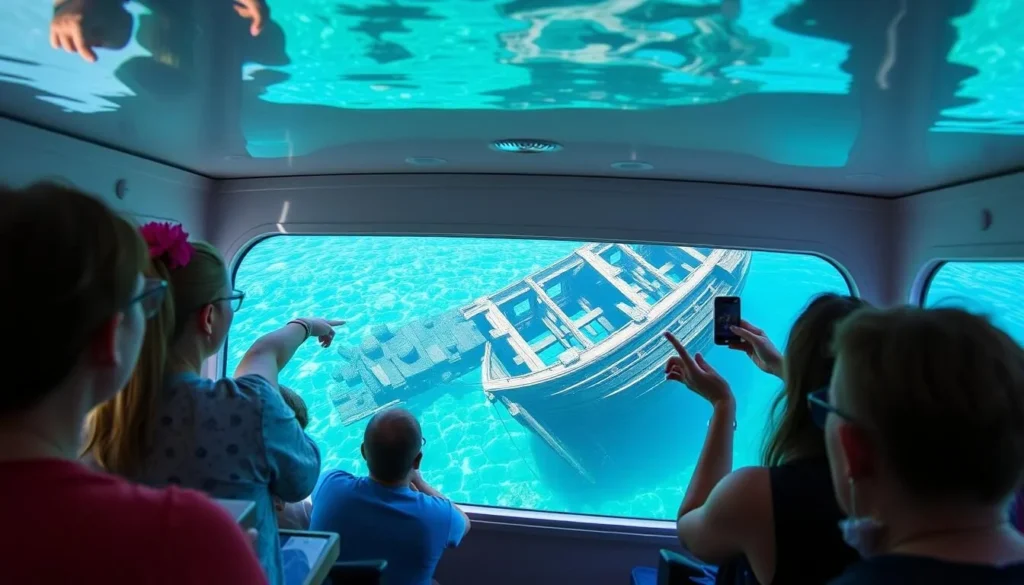 Glass-bottom boat tour over shipwrecks in Fathom Five National Marine Park, Ontario