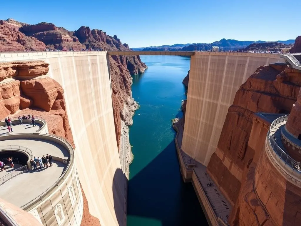 Glen Canyon Dam with Lake Powell behind it and the Colorado River below