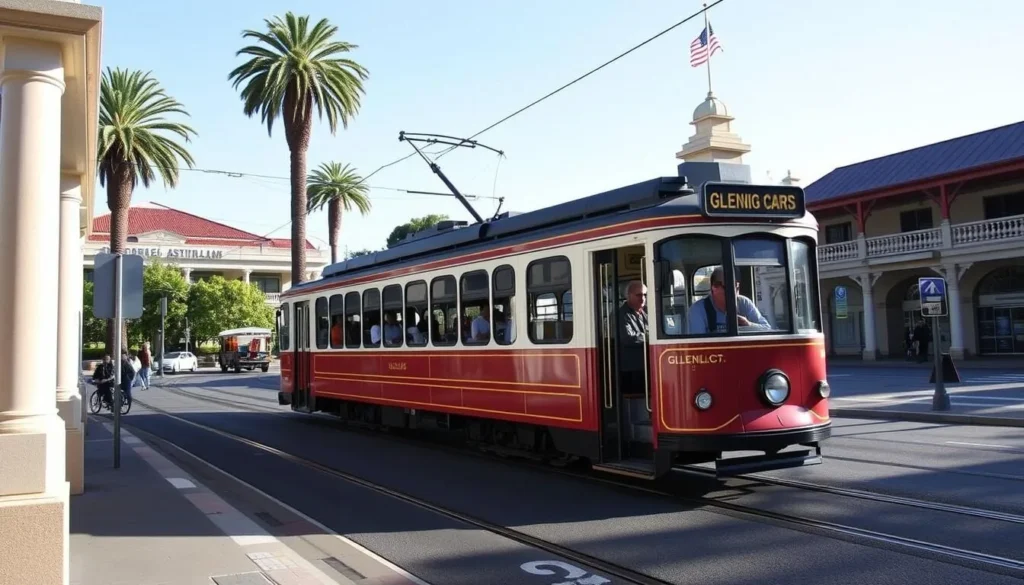 Glenelg tram arriving at Moseley Square terminus
