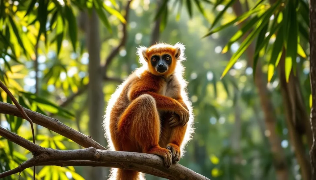 Golden bamboo lemur in Ranomafana National Park, Madagascar during the dry season