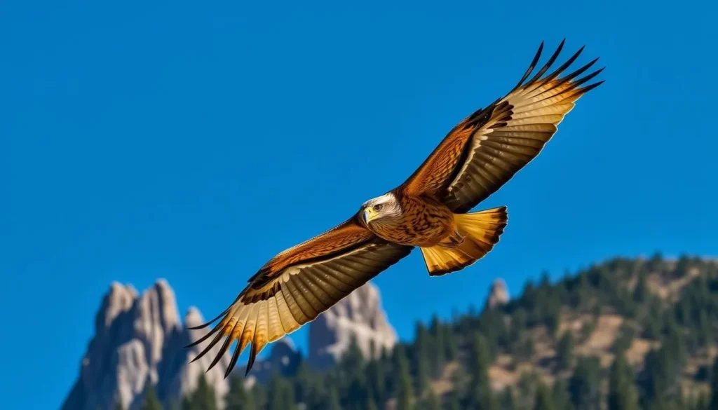 Golden eagle soaring above Cumbres de Majalca National Park Golden eagle soaring above Cumbres de Majalca National Park