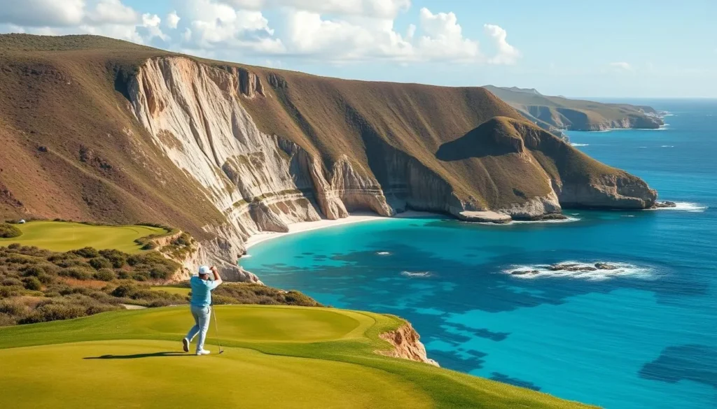 Golfer on a scenic Bermuda golf course with ocean views