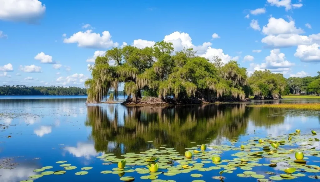 Goose Creek Reservoir in Hanahan with cypress trees and wildlife