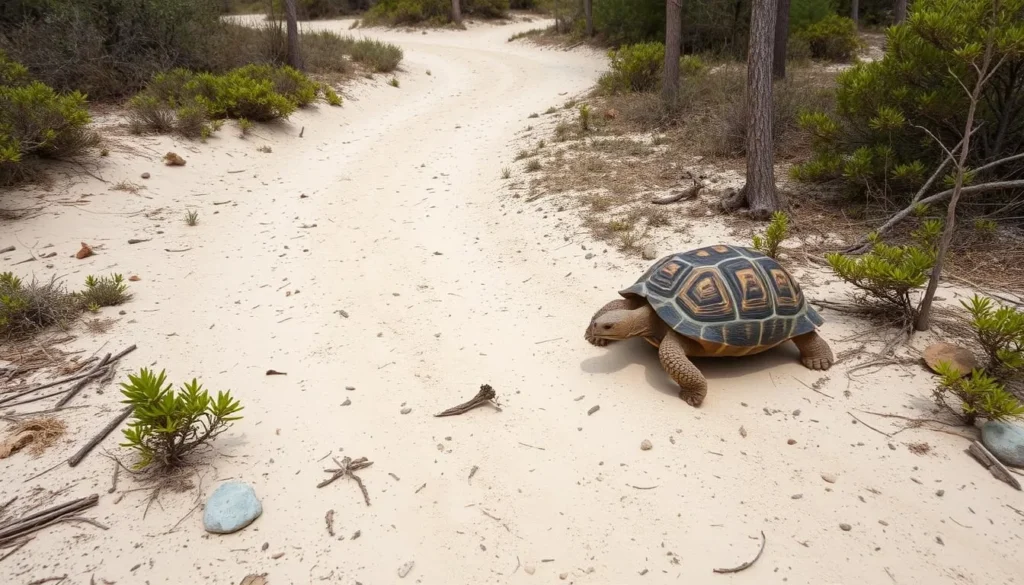 Gopher tortoise on a trail at Lake June in Winter Scrub State Park