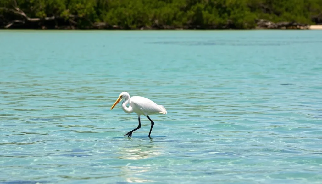 Great white heron wading in shallow waters near Big Torch Key, Florida