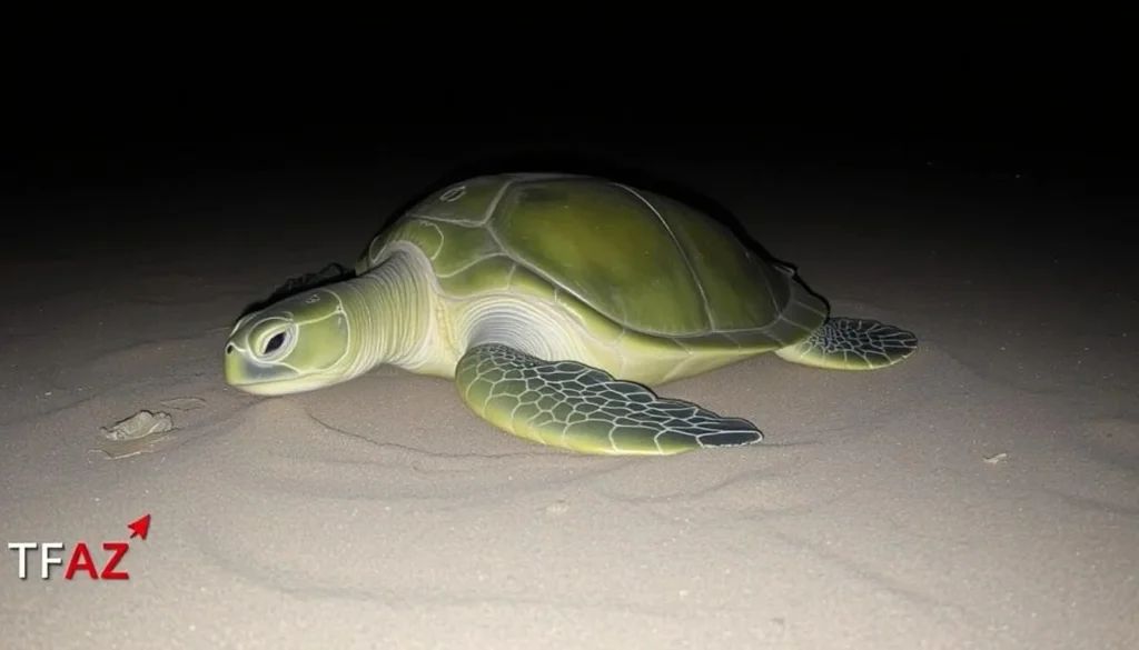 Green turtle nesting at Ras Al Jinz Turtle Reserve beach at night - Sur Oman things to do