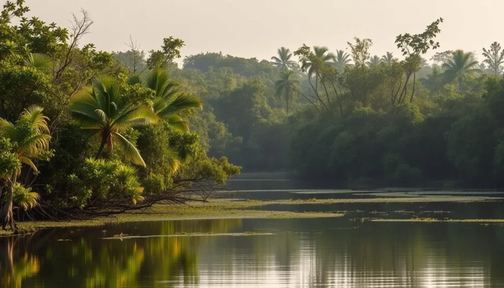 Guaimoreto Lagoon with mangroves and birds in Trujillo