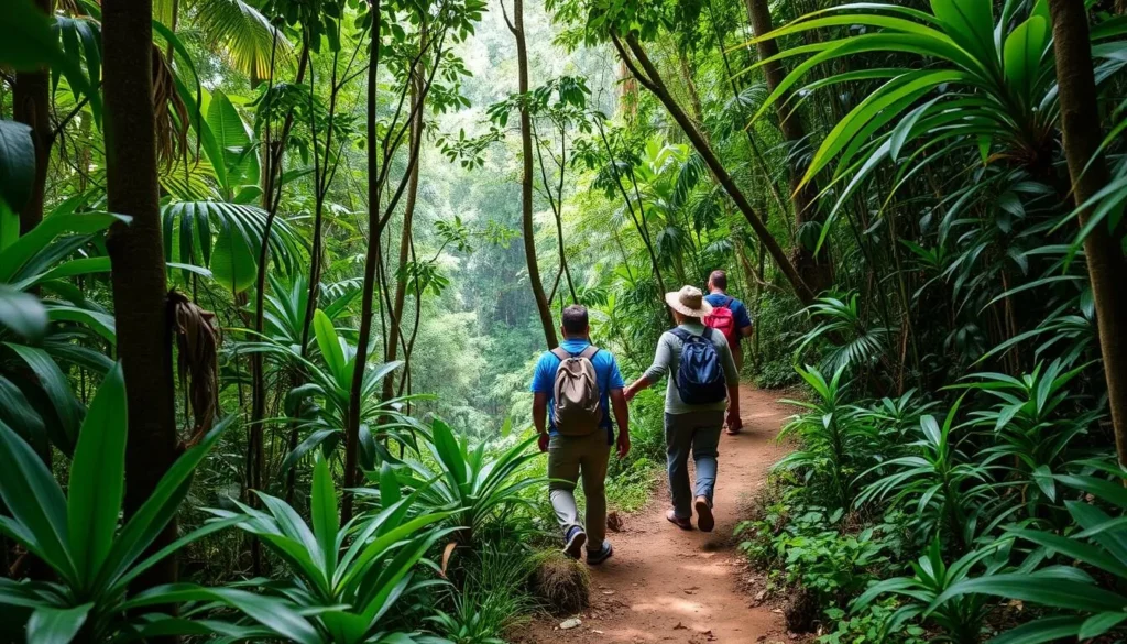 Guided jungle trek through Madidi National Park with tourists and local guide