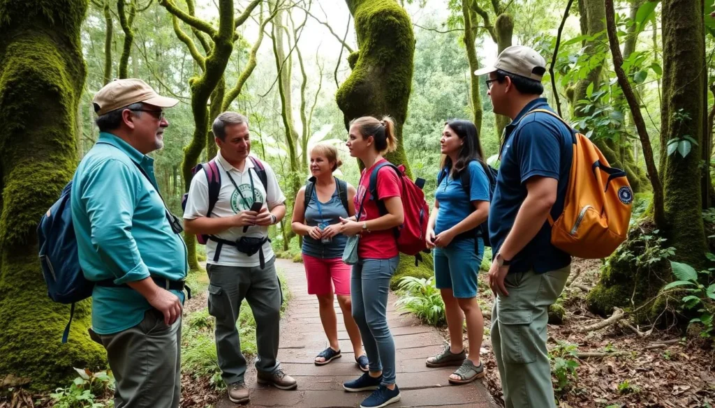 Guided tour group in Montana Santa Barbara National Park with local guide Guided tour group in Montana Santa Barbara National Park with local guide