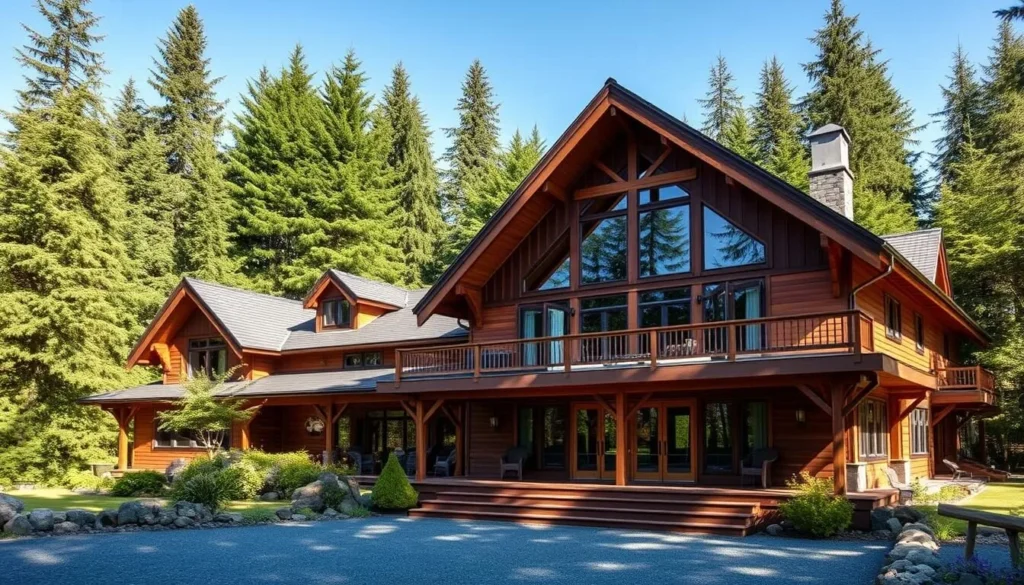 Haida House at Tll.aal, an Indigenous-owned lodge on Haida Gwaii with traditional architecture surrounded by forest