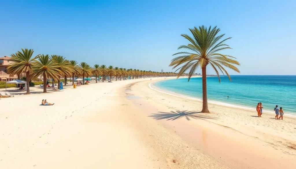 Half Moon Bay beach in Dhahran with clear blue waters and sandy shore