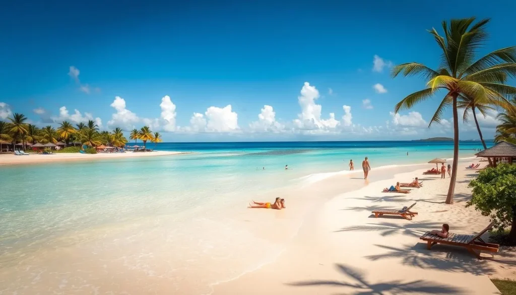 Hastings Beach in Barbados with palm trees and turquoise waters