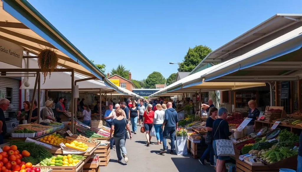 Hastings Farmers' Market in Hawke's Bay with vendors and shoppers