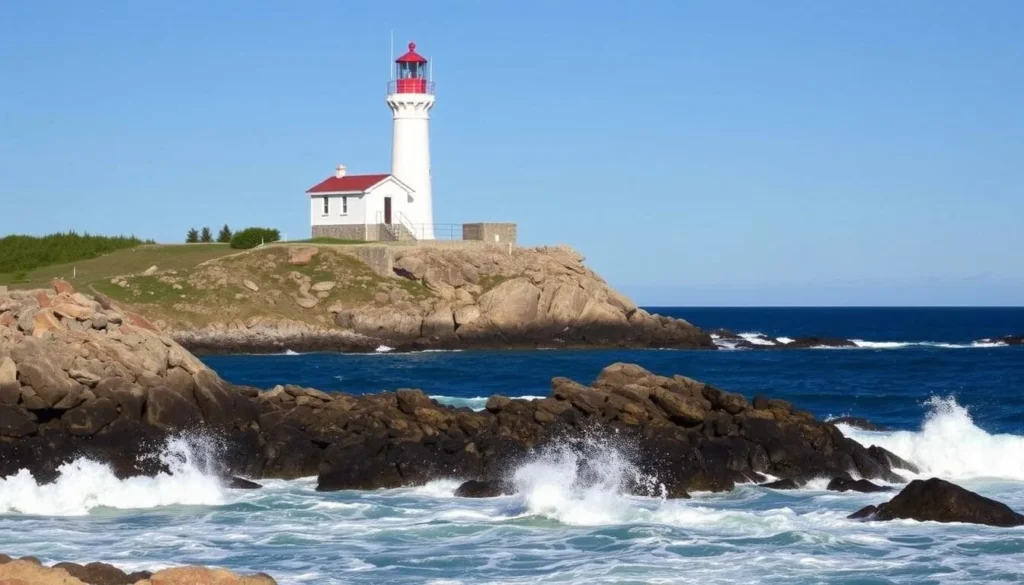 Head Harbour (East Quoddy) Lighthouse on Campobello Island, Maine with rocky coastline