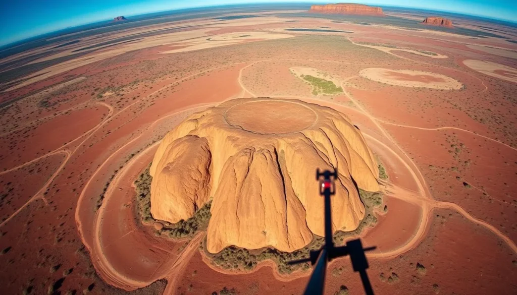 Helicopter tour over Uluru showing the massive scale of the monolith from above
