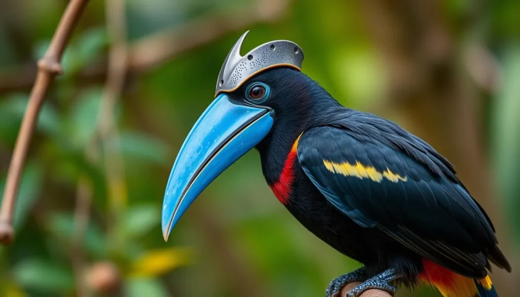 Helmet vanga bird, an indicator species of undisturbed forest in Mananara-Nord National Park