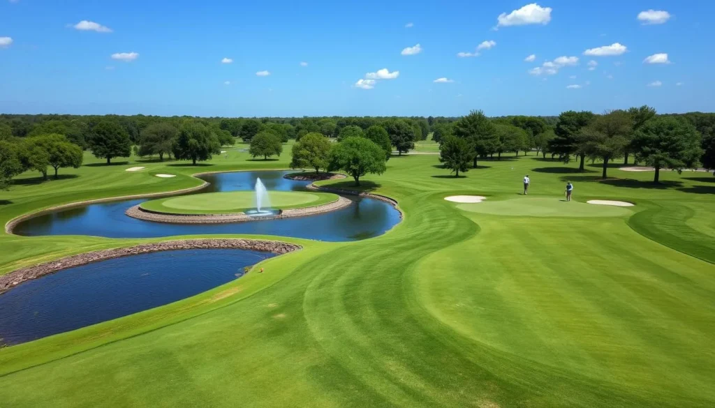Hidden Creek Golf Course in Hurst Texas showing green fairways and water features Hidden Creek Golf Course in Hurst Texas showing green fairways and water features