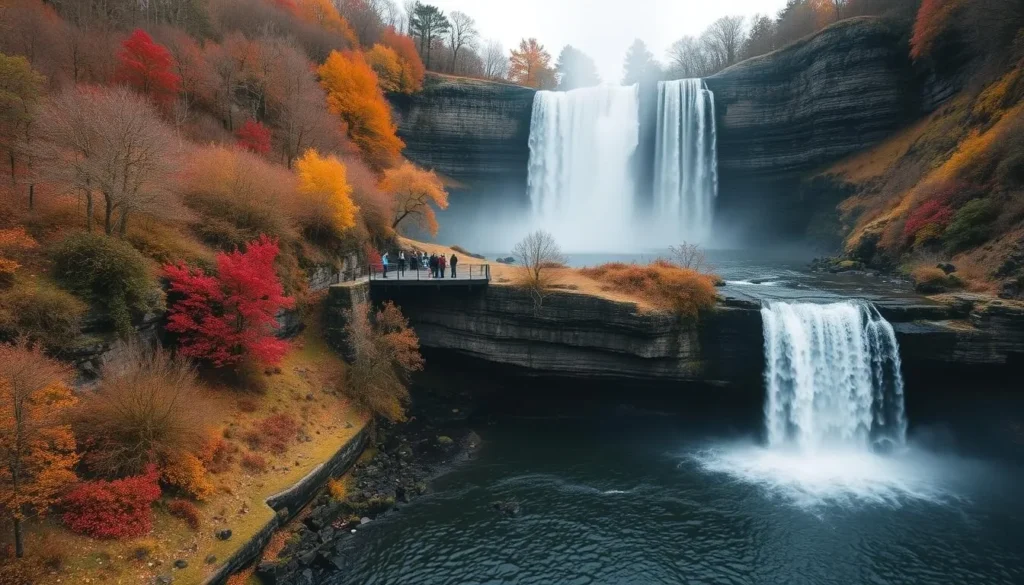 High Force Waterfall in the Durham Dales with autumn colors, showcasing natural attractions near Durham, England: Best Things to Do