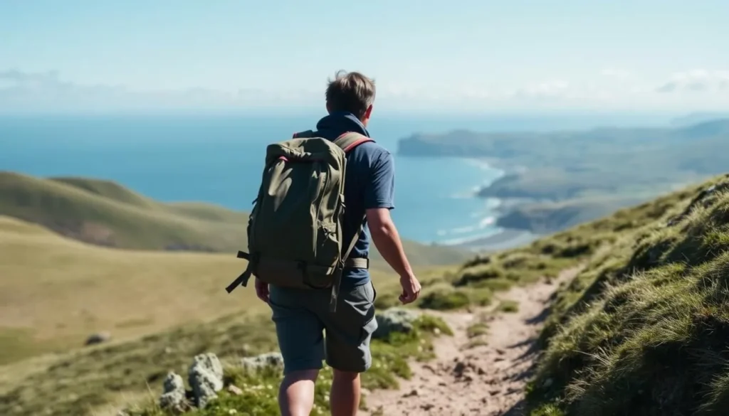 Hiker enjoying the scenic trails near Hill Cove on West Falkland Island