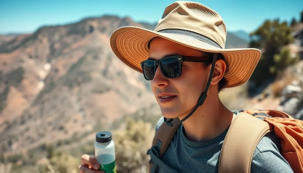 Hiker with proper gear and water bottle on trail in Sierra de Organos National Park