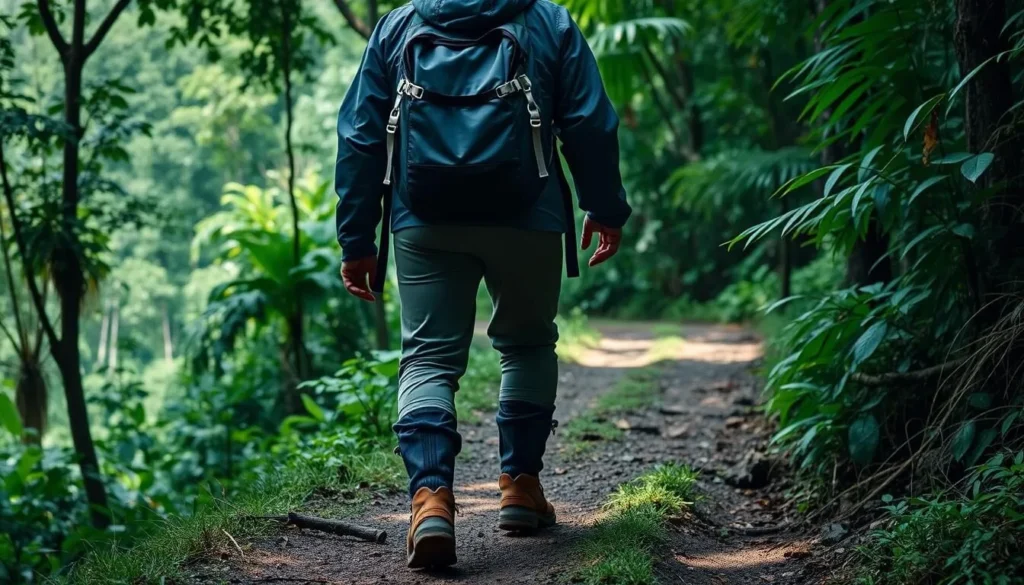 Hiker with proper gear on a trail in El Yunque Rainforest