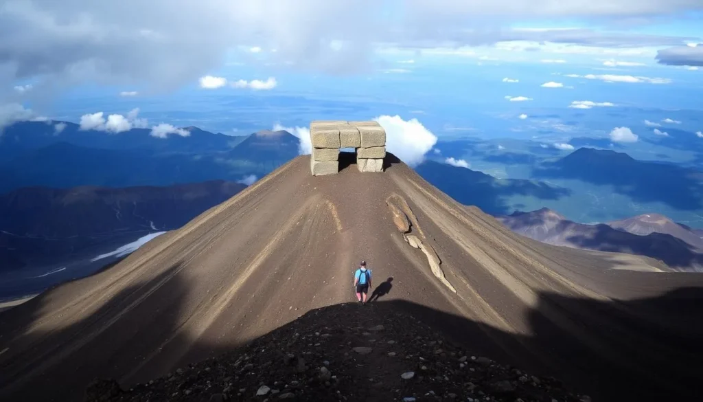 Hikers approaching the distinctive chest-shaped summit of Cofre de Perote volcano