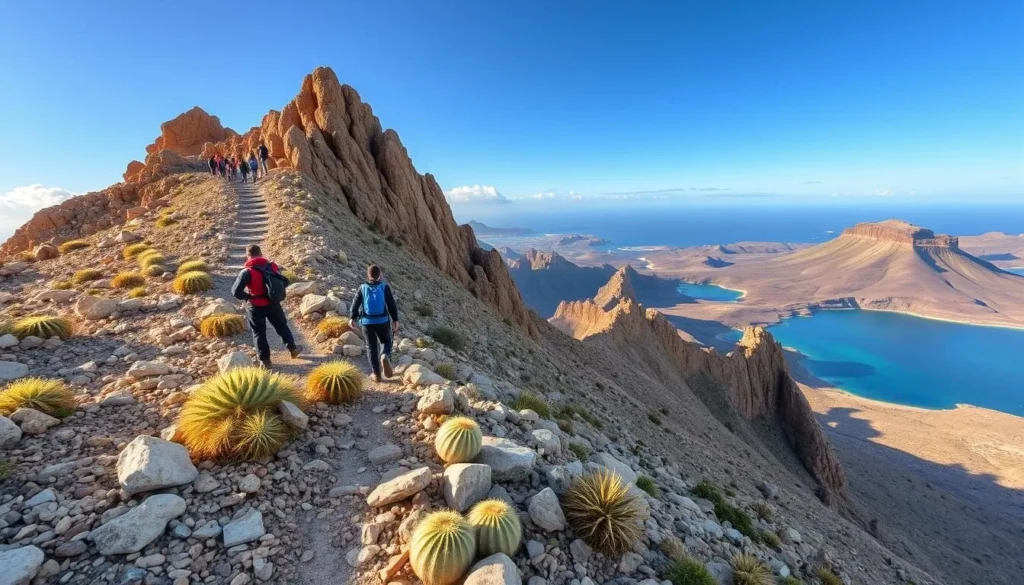 Hikers climbing Mt. Brandaris trail in Washington Slagbaai National Park