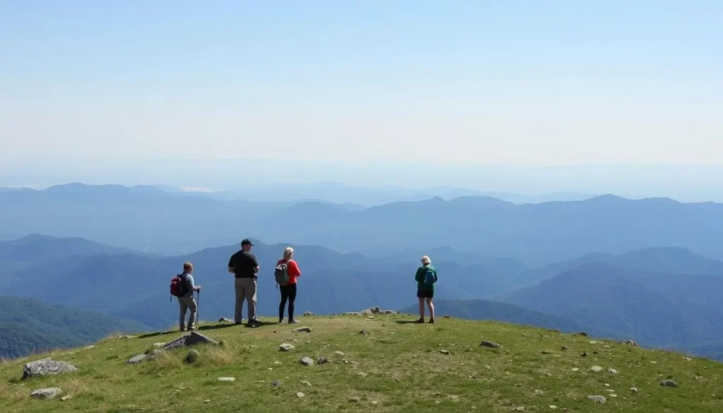 Hikers enjoying the view from Round Bald on the Appalachian Trail near Johnson City Hikers enjoying the view from Round Bald on the Appalachian Trail near Johnson City